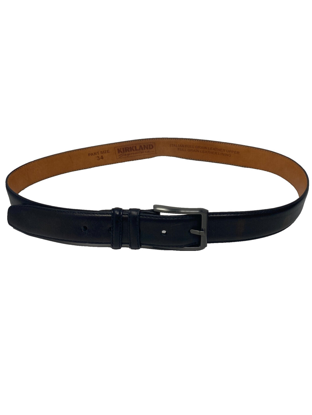 Kirkland Signature Men Black Leather Belt 34 Italian Full Grain Dress 11KS0122
